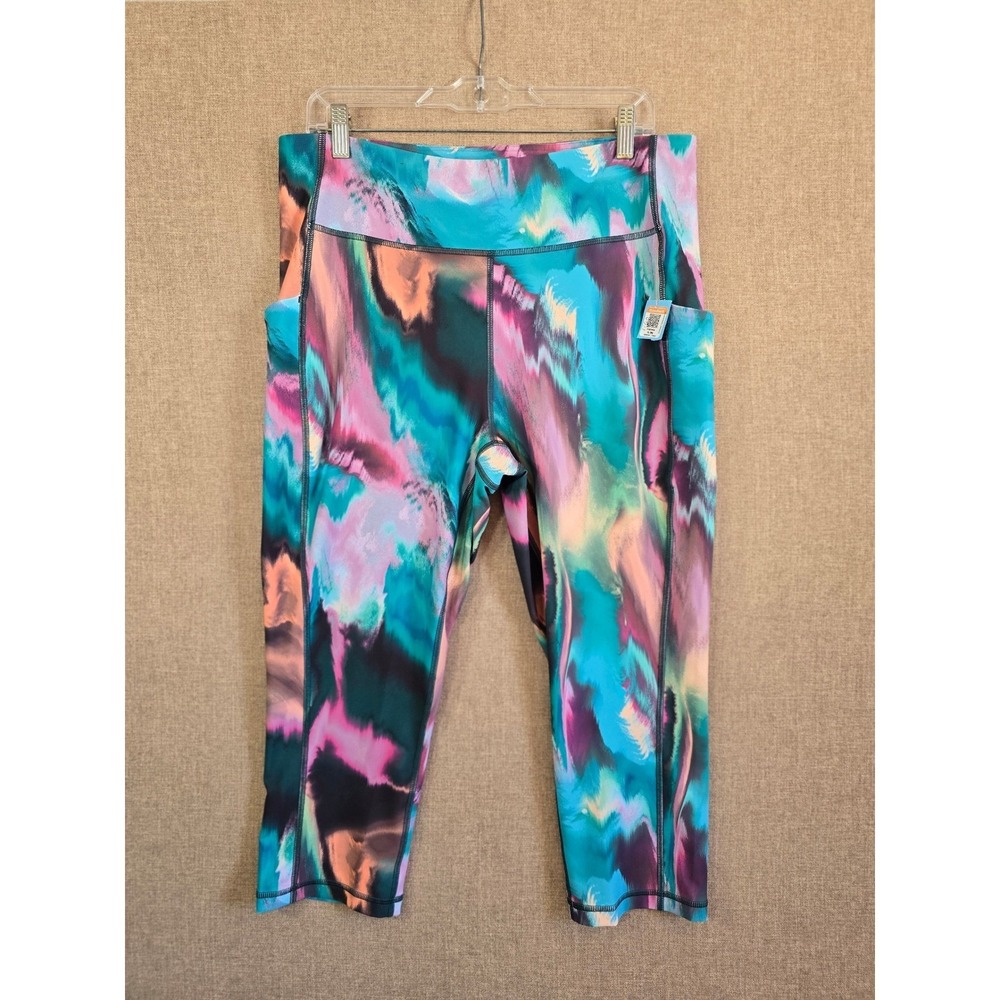 Tek Gear Ultrastretch Leggings Womens 1X Multicolor Abstract Pocket Yoga Pants - Picture 2 of 11